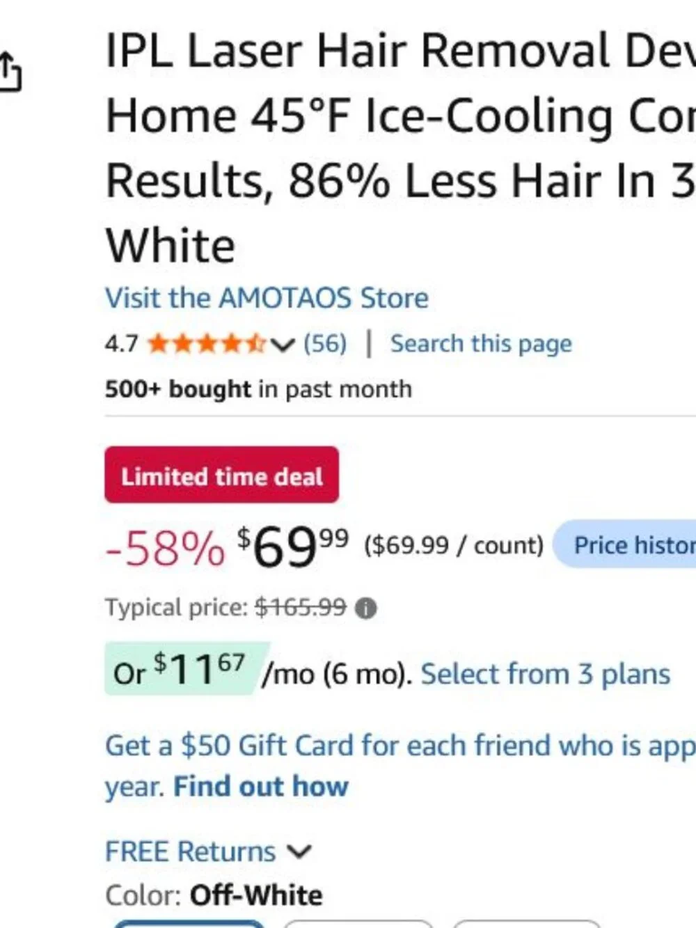NEW IPL Laser Hair Removal Device for light/medium skin tones with dark hair